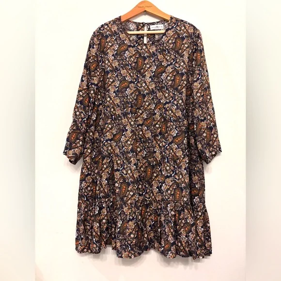 NATURAL LIFE Heidi Mini Dress Tiered Paisley Pockets Cottage Core Fall XL NWOT - Picture 4 of 13